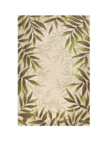 8' X 11' Ivory And Green Wool Botanical Leaves Hand Tufted Area Rug