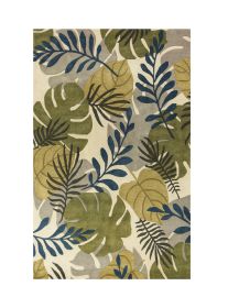 8' X 11' Ivory Green And Blue Wool Botanical Leaves Hand Tufted Area Rug