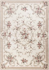 9' X 12' Ivory Red And Green Floral Medallion Area Rug