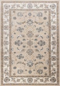 9' X 12' Beige And Ivory Floral Medallion Area Rug