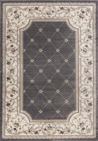 9' X 12' Gray And Ivory Floral Area Rug