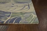 9' X 12' Blue Green And Beige Wool Tropical Botanical Hand Tufted Area Rug