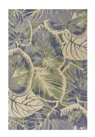 9' X 12' Blue Green And Beige Wool Tropical Botanical Hand Tufted Area Rug