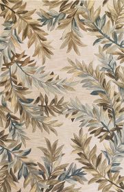 9' X 12' Ivory Brown And Blue Wool Botanical Leaves Hand Tufted Area Rug