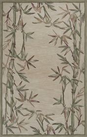 9' X 12' Ivory Green And Brown Wool Botanical Leaves Hand Tufted Area Rug