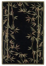8' X 11' Black Green And Brown Wool Tropical Botanical Hand Tufted Area Rug