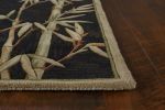 8' X 11' Black Green And Brown Wool Tropical Botanical Hand Tufted Area Rug