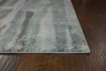 9' X 13' Teal Blue And White Abstract Area Rug