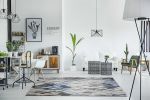 10' X 13' Gray And Navy Blue Botanical Leaves Area Rug