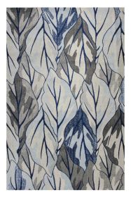 10' X 13' Gray And Navy Blue Botanical Leaves Area Rug