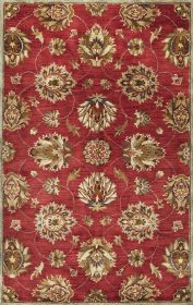 9' X 13' Red Ivory And Brown Wool Floral Hand Tufted Area Rug