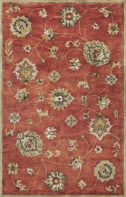 9' X 13' Sienna Gold And Green Wool Floral Vines Hand Tufted Area Rug