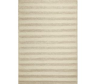 9' X 13' Ivory And White Wool Striped Hand Woven Area Rug