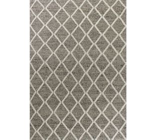 9' X 13' Dark Gray And Ivory Wool Diamond Hand Woven Area Rug