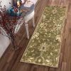 7' Green Red And Ivory Wool Floral Medallion Hand Tufted Runner Rug