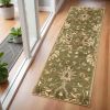 7' Green Red And Ivory Wool Floral Medallion Hand Tufted Runner Rug