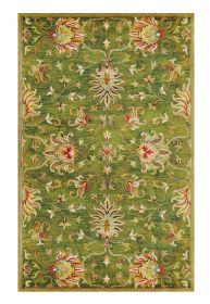 3' X 5' Green Red And Ivory New Zealand Lambs Wool Floral Medallion Hand Tufted Area Rug