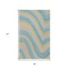 3' X 5' Blue Beige And Green Wool Abstract Hand Tufted Area Rug