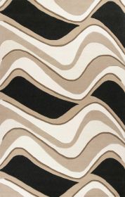 3' X 5' Beige And Black Wool Abstract Hand Tufted Area Rug