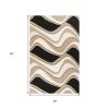 3' X 5' Beige And Black Wool Abstract Hand Tufted Area Rug