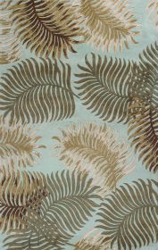 3' X 5' Aqua And Brown Wool Botanical Leaves Hand Tufted Area Rug