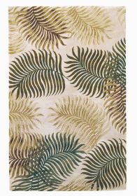 3' X 5' Natural Green And Brown Wool Botanical Leaves Hand Tufted Area Rug