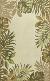 3' X 5' Ivory And Green Wool Botanical Leaves Hand Tufted Area Rug