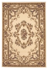 5' X 8' Beige And Brown Floral Medallion Area Rug