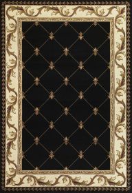 5' X 8' Brown Black And Ivory Floral Vines Area Rug
