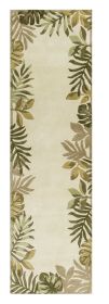 8' Ivory And Green Wool Botanical Leaves Hand Tufted Runner Rug