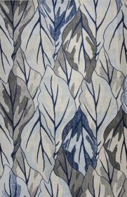 5' X 8' Gray And Navy Blue Botanical Leaves Area Rug