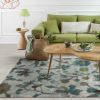 5' X 8' Teal Blue Green And White Floral Vines Area Rug