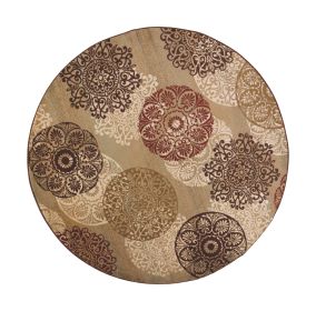 8' Sage Brown And Ivory Floral Medallion Round Rug