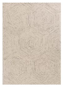 5' X 7' Sand And Beige Wool Geometric Hand Tufted Area Rug