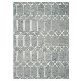 5' X 7' Slate Blue And Ivory Wool Geometric Hand Tufted Area Rug