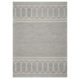 5' X 7' Gray And Ivory Wool Geometric Hand Hooked Area Rug