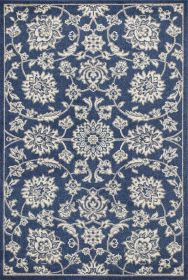 7' X 9' Blue And Ivory Floral Medallion Area Rug