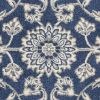 7' X 9' Blue And Ivory Floral Medallion Area Rug