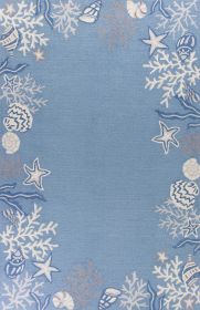 5' X 8' Blue Gray And White Fish and Coral Hand Tufted Area Rug