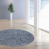 6' Indigo And Ivory Abstract Hand Woven Round Rug