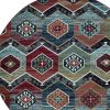 7' Red And Blue Geometric Round Rug
