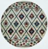 8' Ivory Blue And Red Geometric Round Rug
