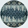 8' Slate Blue And Ivory Southwestern Round Rug