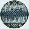 8' Slate Blue And Ivory Southwestern Round Rug