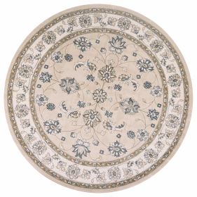 8' Beige And Ivory Floral Medallion Round Rug