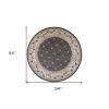 8' Gray And Ivory Floral Round Rug