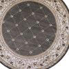 8' Gray And Ivory Floral Round Rug