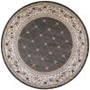 8' Gray And Ivory Floral Round Rug