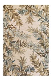 3' X 5' Ivory Brown And Blue Wool Botanical Leaves Hand Tufted Area Rug