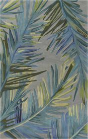 4' X 6' Gray And Blue Wool Tropical Botanical Hand Tufted Area Rug